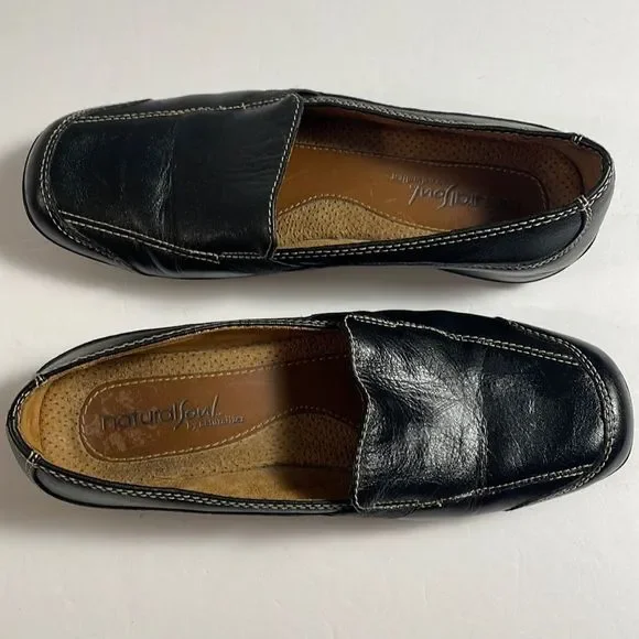 Naturalizer Natural Sole Black Leather Slip On Loafer Shoe Contrast Stitching 7M - Picture 2 of 10